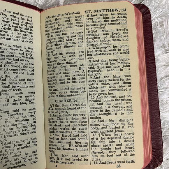 1946 Leather Bound Red New Testament Mini Size 3 x 5" Red Edges - Picture 3 of 6